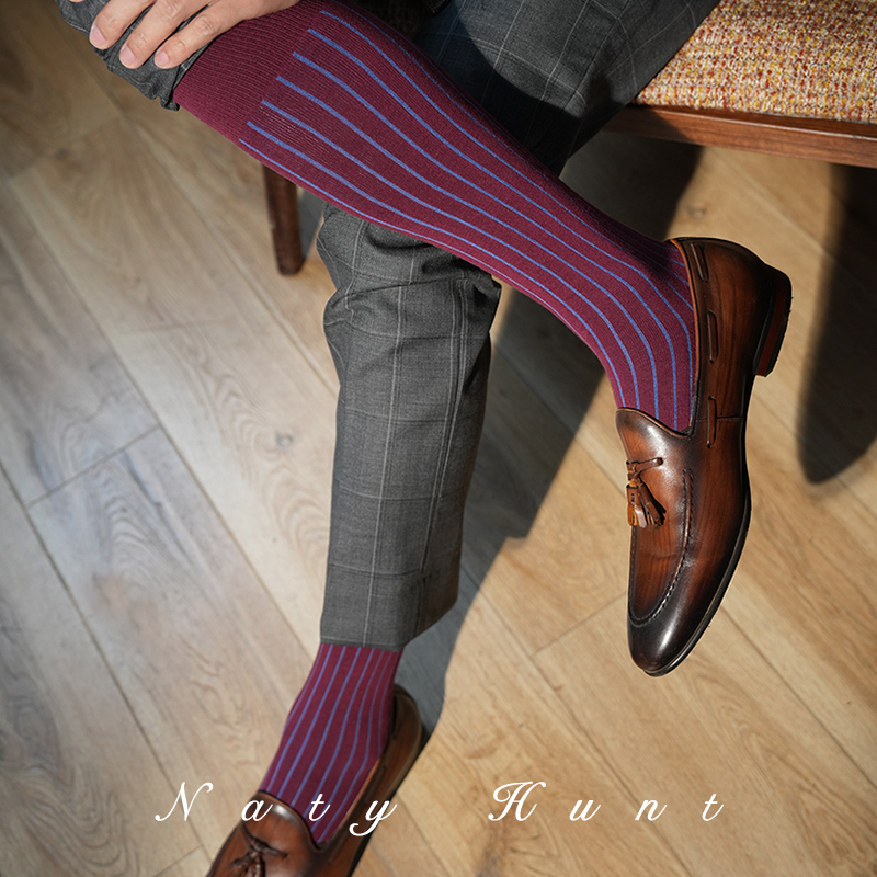 Natyhunt2 Double Pack Knee-High Socks, Autumn and Winter Style, Thicker Long-Staple Cotton, Long Tube Striped Men's Formal Calf Socks Natyhunt2 Double Pack Knee-High Socks, Autumn and Winter Style, Thicker Long-Staple Cotton, Long Tube Striped Men's Formal Calf Socks