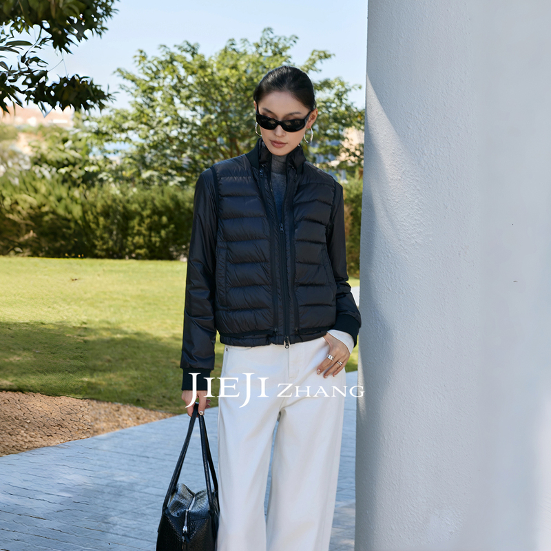 Zhang Qi Jieji Zhang【Free Variation】Winter White Goose down Fake Two-Piece Vest down Jacket Set