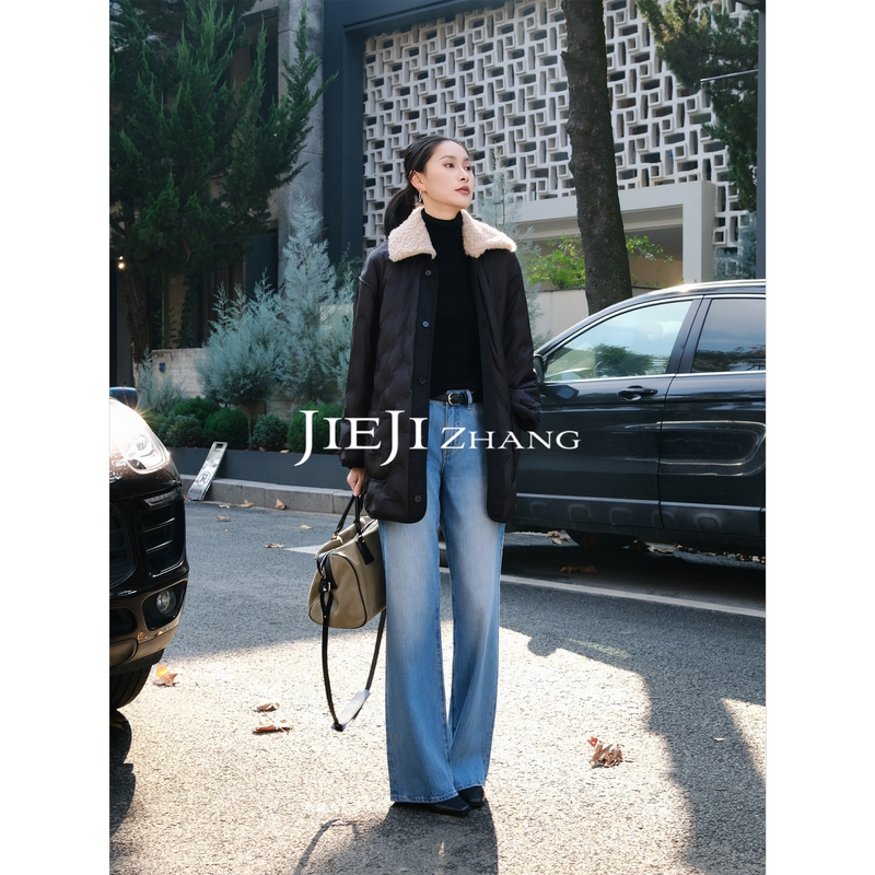 Zhang Qi Jieji Winter Hooded Trench Coat, Long Style, Dual-Wear Design, Detachable Liner, Warm Fur Collar down Jacket