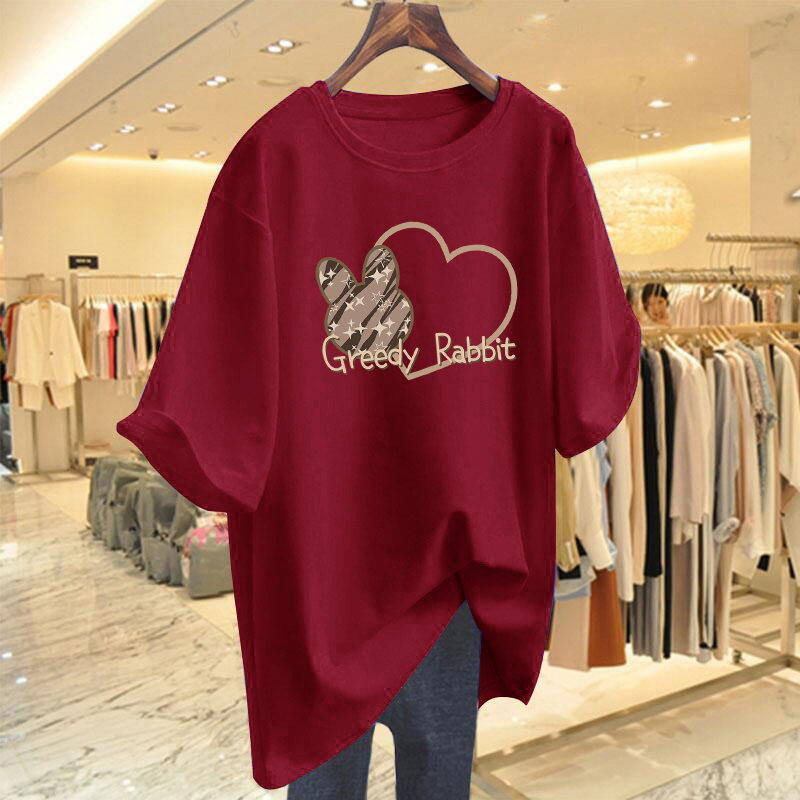 Burgundy T-Shirt for Women, Short-Sleeved, Loose Fit, 2026 New Summer European Style Women's Clothing, Fashionable European Goods, Mid-Length Top