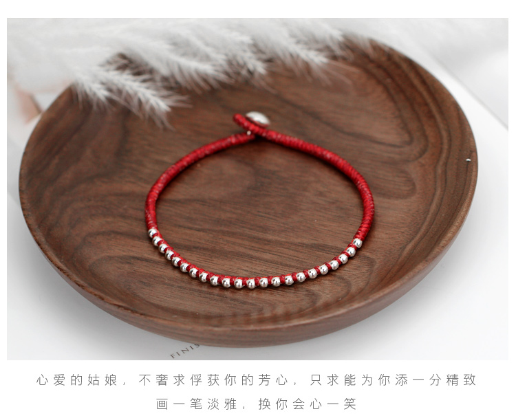 999 sterling bạc chuỗi hạt đỏ dây đeo mắt cá chân nữ làm bằng tay phiên bản Hàn Quốc đơn giản Sen retro phiên bản Hàn Quốc của trang sức chuỗi mắt cá chân - Vòng chân lắc chân nữ inox