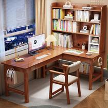 Solid wood corner desk bookshelf integrated combination computer desk small apartment home L-shaped desk corner writing