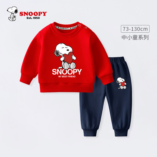 Snoopy Boys Suit 2024 New Baby Boy Red Spring Sweatshirt Infant Children's Clothing Spring and Autumn Set two-pieces