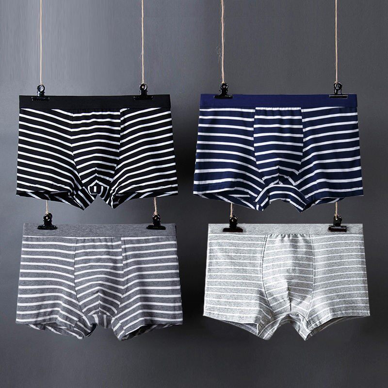 3 Dress 95 Cotton Men's Underwear Pure Striped Cotton Fabric Men's Flat Corner Pants Youth Sexy Mid-Waist Four Corner Pants Head