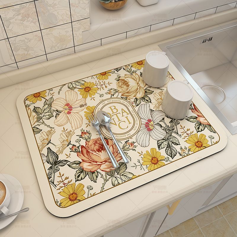 Kitchen Countertops Drain Mat Silicon Algae Mud Suction Pad Table Cutlery Dry Mat Cups Mat-free Tea Desk Terrace Mat-Taobao