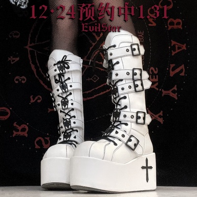 taobao agent Streaming group collection coffin black and white powder more buckle punk super high subculture coffin rivet lace