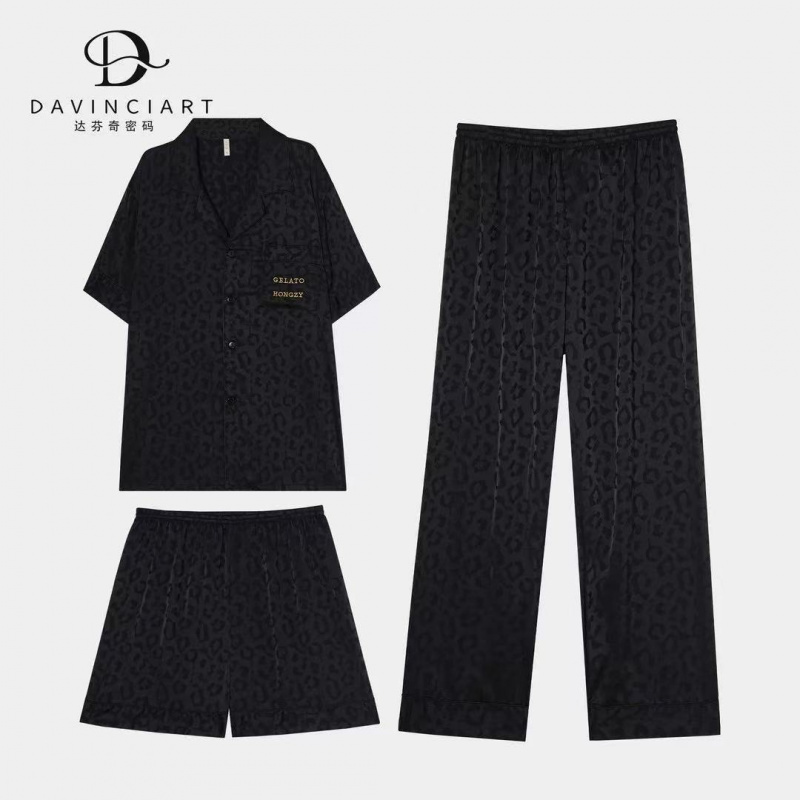 Da Vinci Genuine Ice Silk Pajamas Leopard Print Couple Style Loose Thin Set Women's Loungewear High-End Can Be Worn Outside