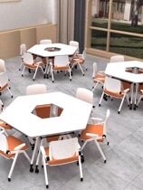 School hexagonal smart classroom folding training table and chair combination trapezoidal strip splicing fan-shaped mobile conference table