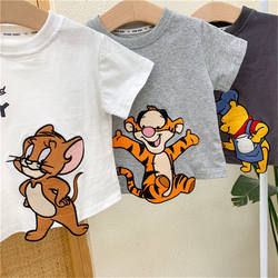 100% super soft cotton summer style new cartoon embroidered short-sleeved tops for boys and girls, ເດັກນ້ອຍ T-shirt tops