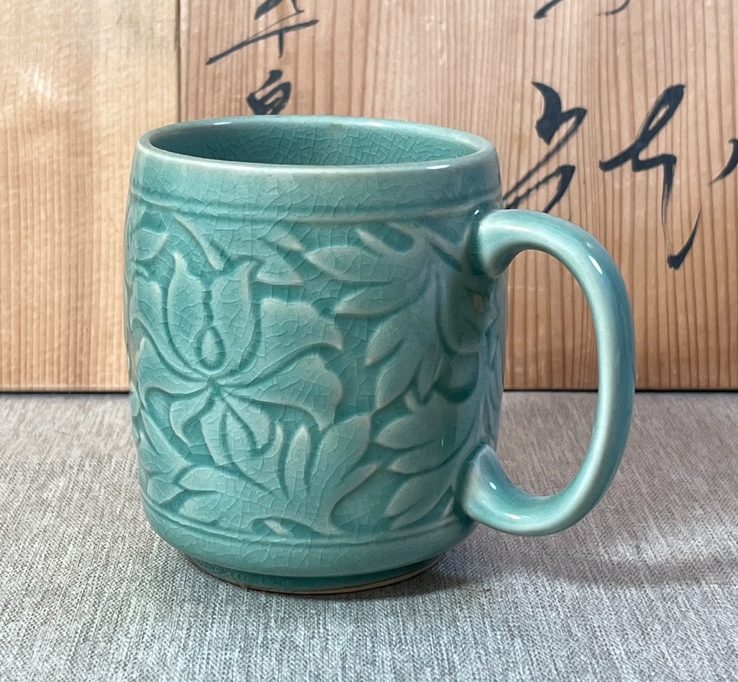 UM26-27 韓国美術 高麗〜李朝時代 高麗青磁 蓮花文筒杯 杯