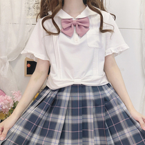 Size feet JK uniforms Summer 100 hitch Soft girl pure cotton butterfly knot lotus leaf side short sleeves Short T