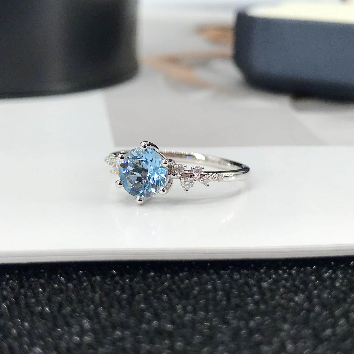 Aida艾达珠宝 天然圣玛利亚正圆海蓝宝石18K金镶嵌戒指:💍梦幻海蓝宝石,女神婚戒新宠儿! -其他-淘宝好物网