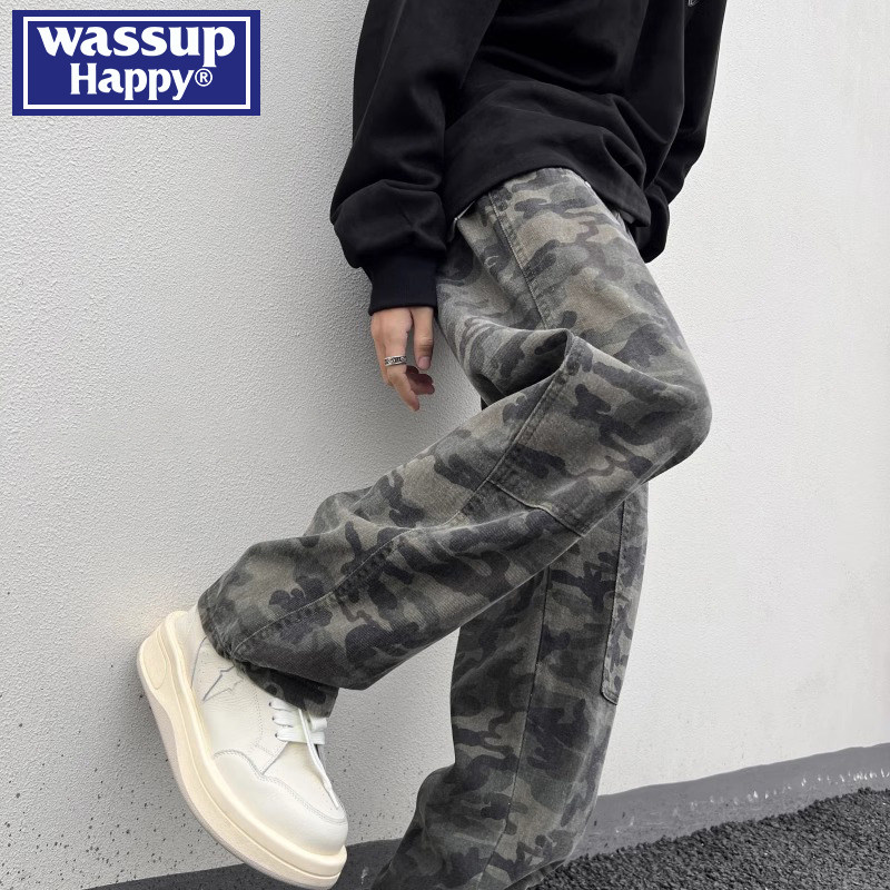 камуфляжные комбинезоны wassup happy, мужские весенние и осенние модели, бренд summer tide, повседневные брюки high street, свободные широкие брюки Изображение 1