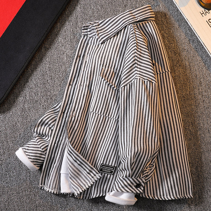 Boys Striped Shirt 2022 Autumn New Children's Spring and Autumn Models Big Boys Long-sleeved Cotton Boys Shirt Jacket