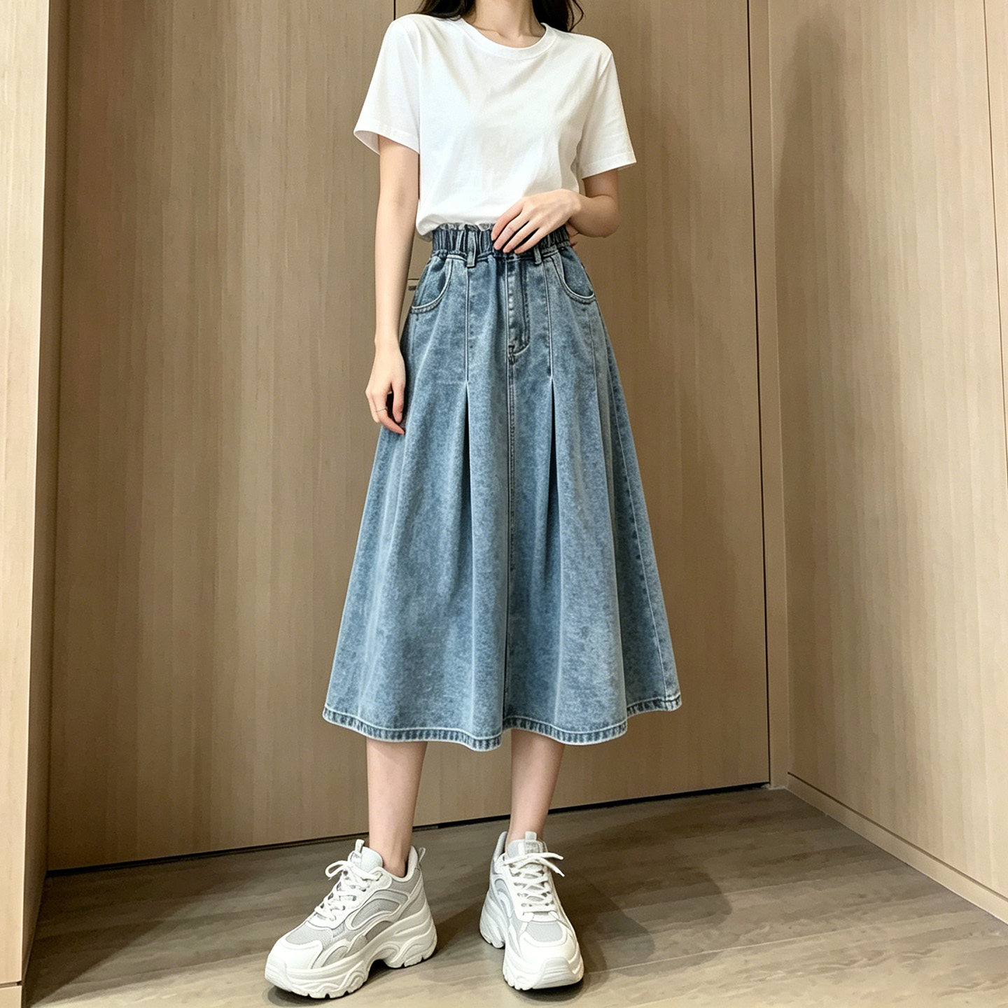 大码女装夏季薄款牛仔半身裙2026新款超火宽松大码胖妹妹显瘦伞裙