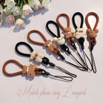 Mobile phone hanging rope short section finger buckle pendant cute cartoon small bear hanging ornament ring buckle hanging chain hand wristband Sub-hand woven sturdy and durable student womens mobile phone shell universal anti-loss sling
