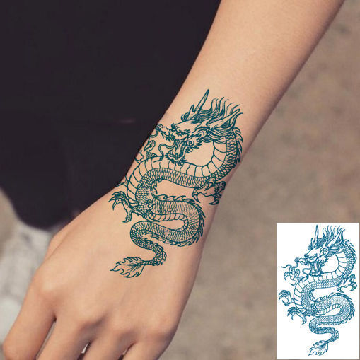 Flower Arm Qinglong Waterproof and Sweatproof Long-Lasting Tattoo Sticker for Men and Women Calf Chest Canglong Totem Tattoo Sticker Dragon Picture