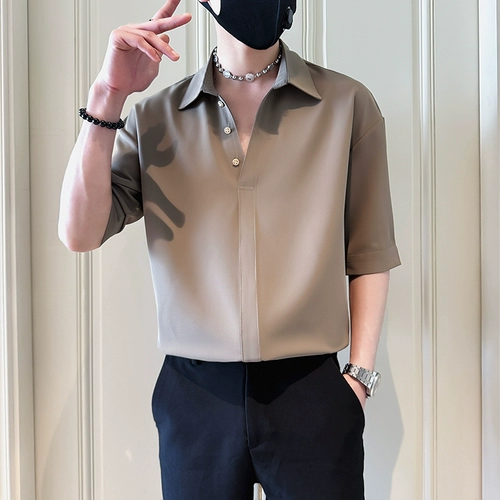 Летняя шелковая трендовая рубашка, тонкая футболка, короткий рукав