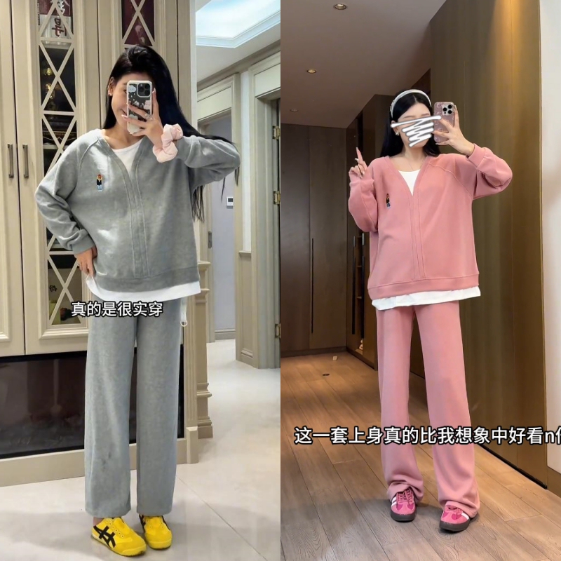2026 Maternity Wear Spring New Style Long-Sleeved Loose Fake Two-Piece Top Casual Solid Color Wide-Leg Pants Fashionable Two-Piece Set 2026 Maternity Wear Spring New Style Long-Sleeved Loose Fake Two-Piece Top Casual Solid Color Wide-Leg Pants Fashionable Two-Piece Set
