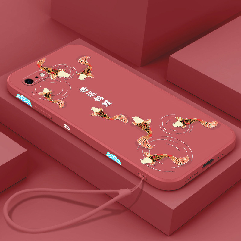 Suitable for good luck koi new year Apple 6splus mobile phone protective case Chinese style iPhone8plus liquid silicone Apple 7plus soft shell se2 national tide all-inclusive lens belt