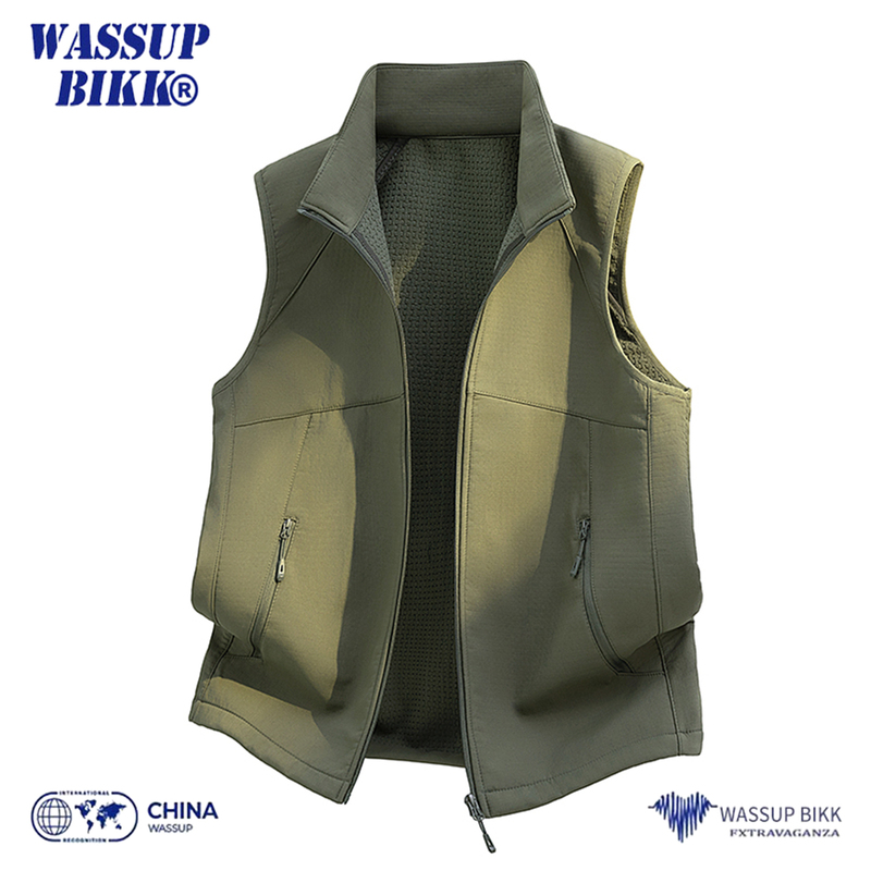 Wassup Bikk Outdoor Sports Windproof Vest Men's Spring & Fall Lightweight Loose Soft Shell Vest Jacket