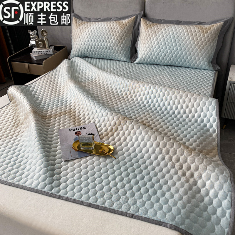 All-natural latex ice silk mat 2022 new baby can be washed with breathable water folding three-piece set