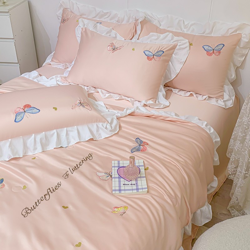 Infant summer quilt is air-conditioned by summer cool quilt flagship store summer single and double Tencel four-piece set of ice silk can be washed 4