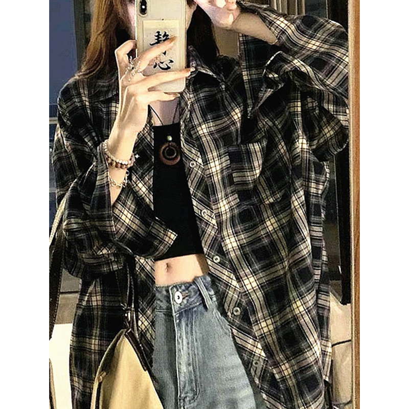 Spring and Autumn Plaid Retro Long-Sleeved Shirt Men's Cardigan Design Plaid Shirt American Retro Casual Jacket