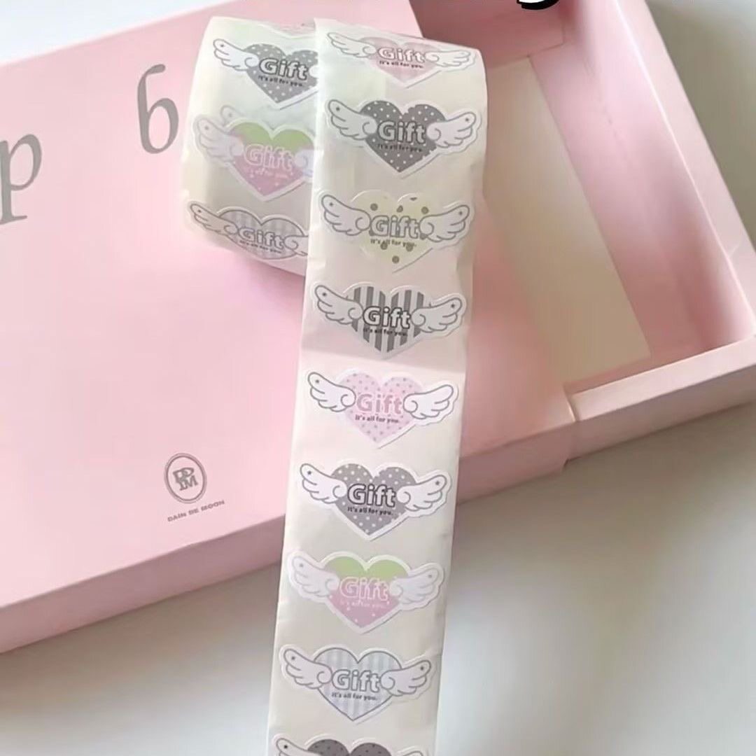 Korean-Style Heart Wings Gift Roll Stickers Ins-Style Journal DIY High-Value Decorative Label Stickers Collage Materials