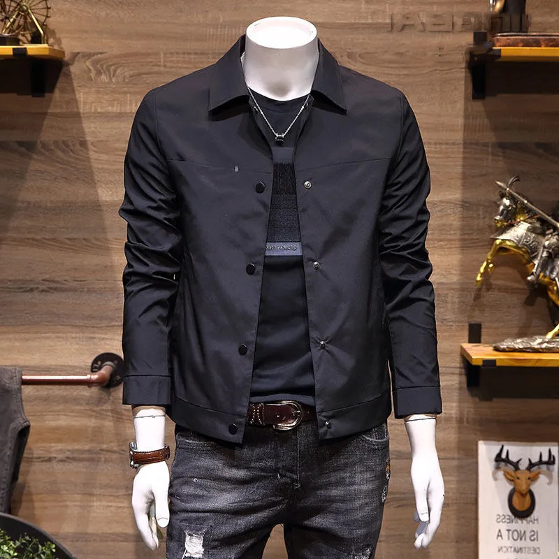 2026 New Autumn and Winter Trendy Versatile Lapel Thin Long-Sleeve Casual Black Workwear Jacket Men's Coat