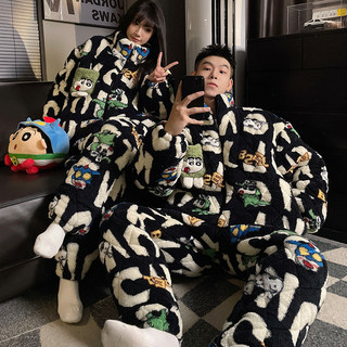 Пижамы для пары в стиле Крейдона Шин-чан для женщин, осенне-зимние, трехслойные, стеганые из кораллового флиса, утолщенная мужская домашняя одежда, одежда из провинции Хунань.