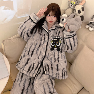 Женская трехслойная стеганая пижама Luo Xiaohei, очень толстая, зимняя, из кораллового флиса, утолщенная, в стиле Хунань, домашняя одежда, новая модель 2024 года.