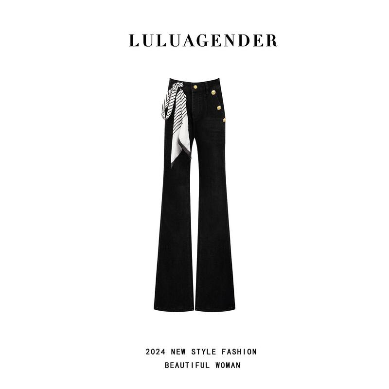 [in Stock] Lulu Spicy Girl Style Straight-Leg Jeans Slim Fit Pear-Shaped Body Slimming Age-Reducing Versatile High-Waisted Long Pants