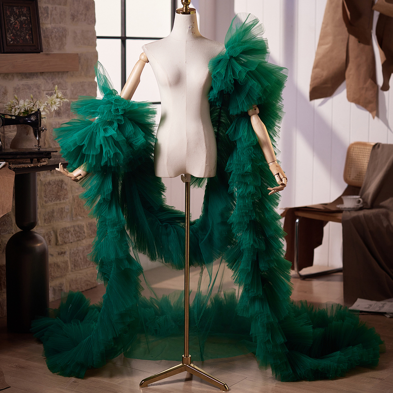 Green Host Evening Dress Accessories Shawl High-End Runway Accessories Luxurious Handmade Long Train Photography Props