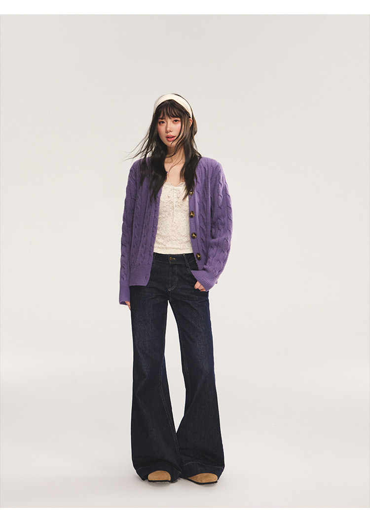 POPWEST Cable Knit Loose Cardigan
