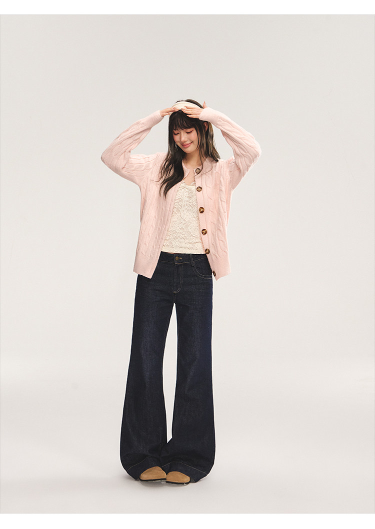 POPWEST Cable Knit Loose Cardigan