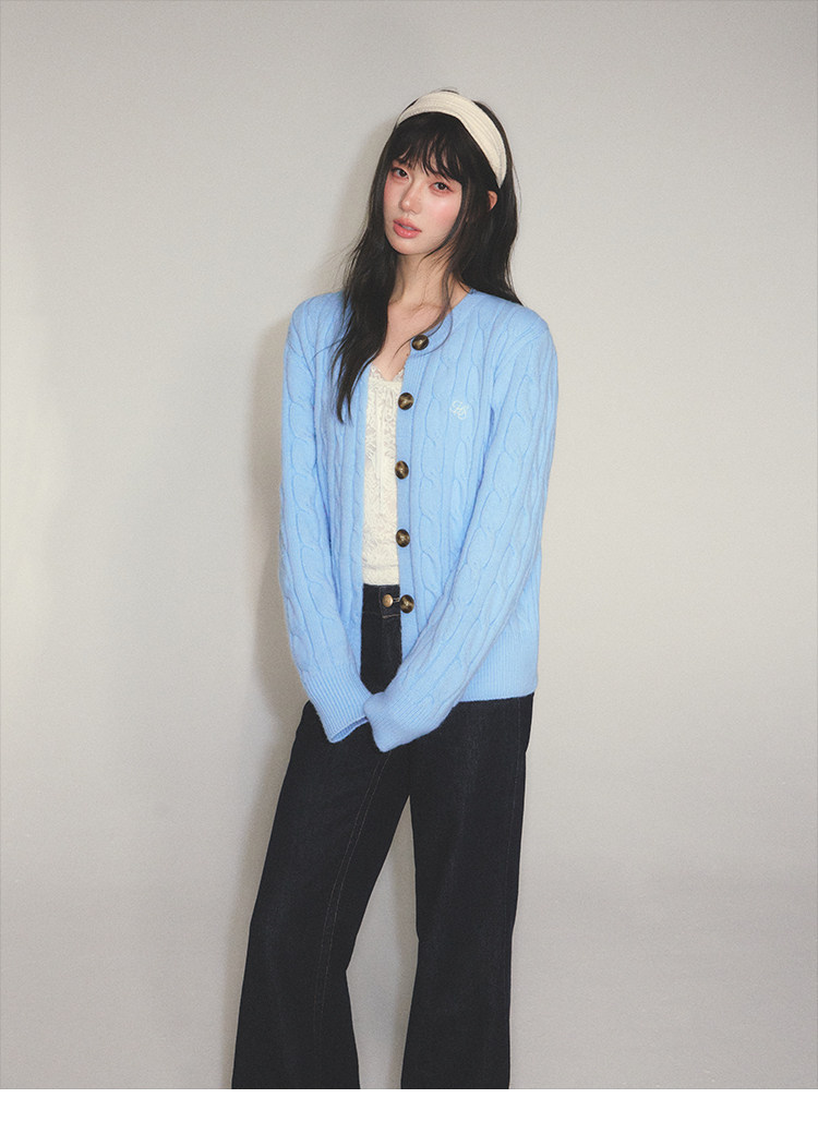 POPWEST Cable Knit Loose Cardigan