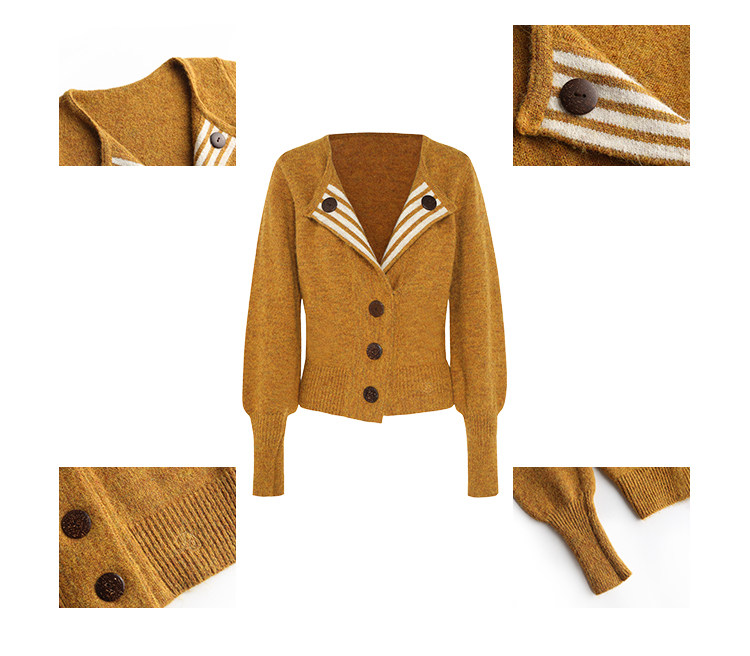 POPWEST Striped V-Neck Cropped Cardigan