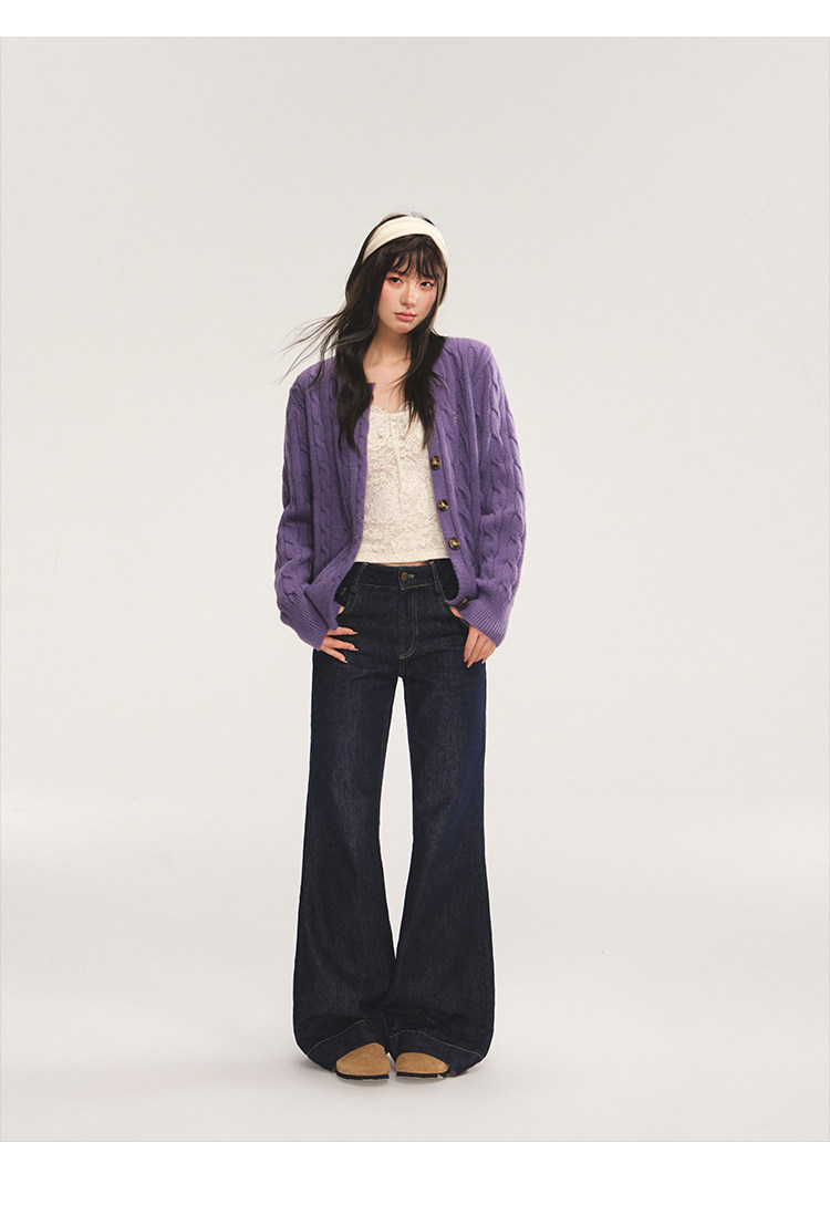 POPWEST Cable Knit Loose Cardigan