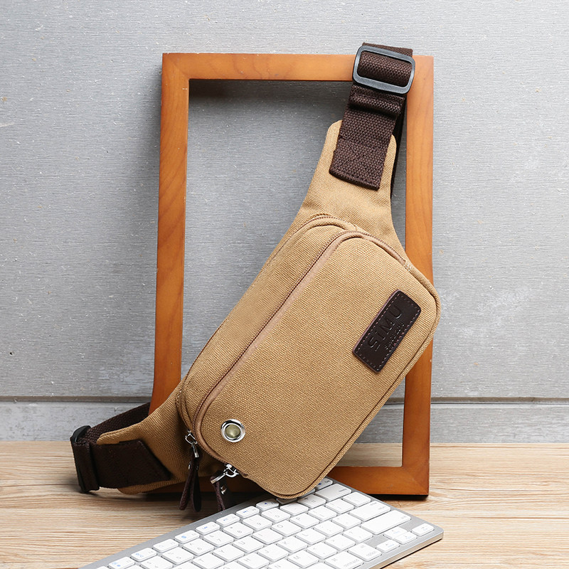 Th Pastoral New Men's Bag Sports Casual Canvas Chest Bag Single Shoulder Small Backpack Light Mobile Phone Pocket Skew Satchel Mini-Taobao