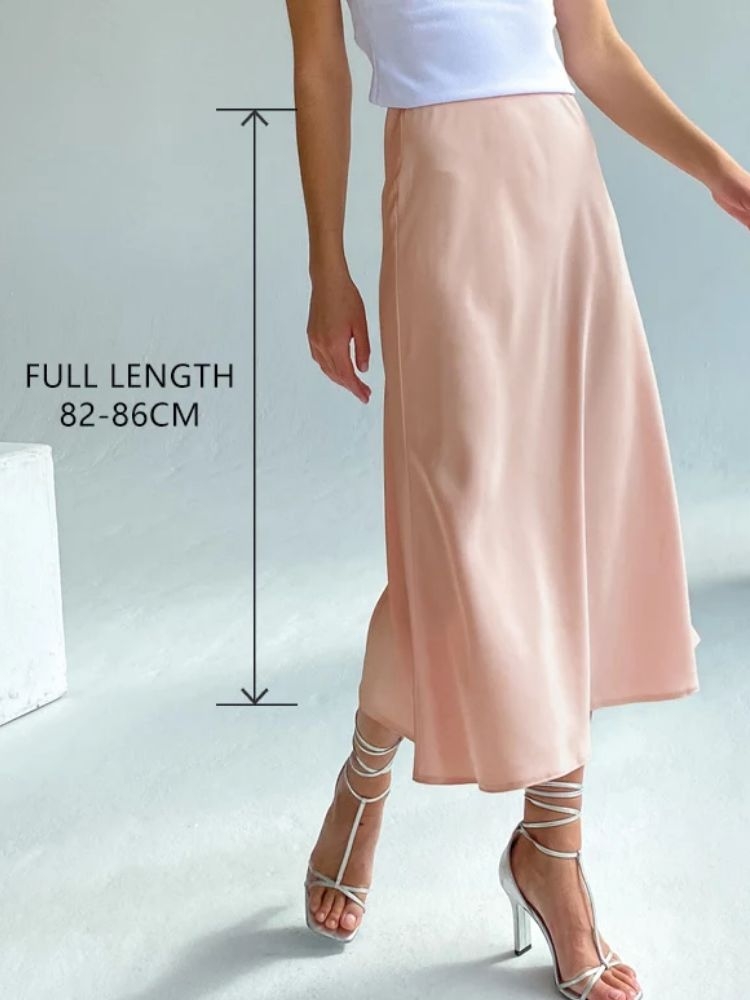 Women High Waisted Skirt Silk Satin Skirts A- Line Elegant S