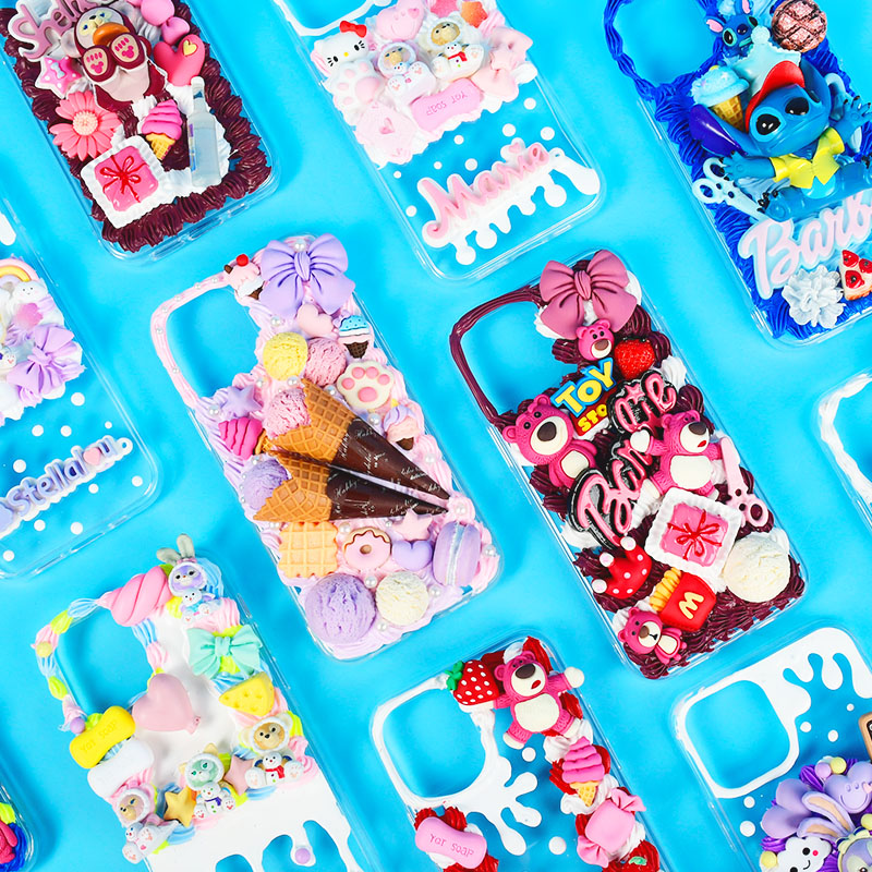 Magic evasive cream Mobile phone protective shell diy material bag handmade with homemade cartoon resin accessories small ornaments