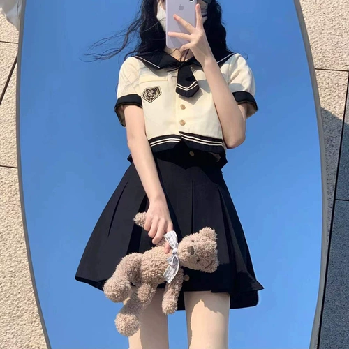 川田晴子 Студенческая юбка в складку, летний японский оригинальный комплект, короткий рукав, подходит для подростков