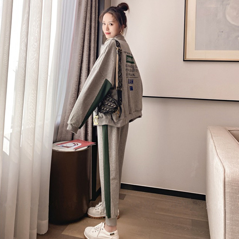 Spring and Autumn Sports Suit Female Students Korean Version Loose and Slim Fashion Western Style Sweater Casual Two-piece Running Suit Trendy