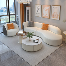 Living room TV cabinet sofa coffee table combination set furniture curved technology cloth small apartment 2024 new gray