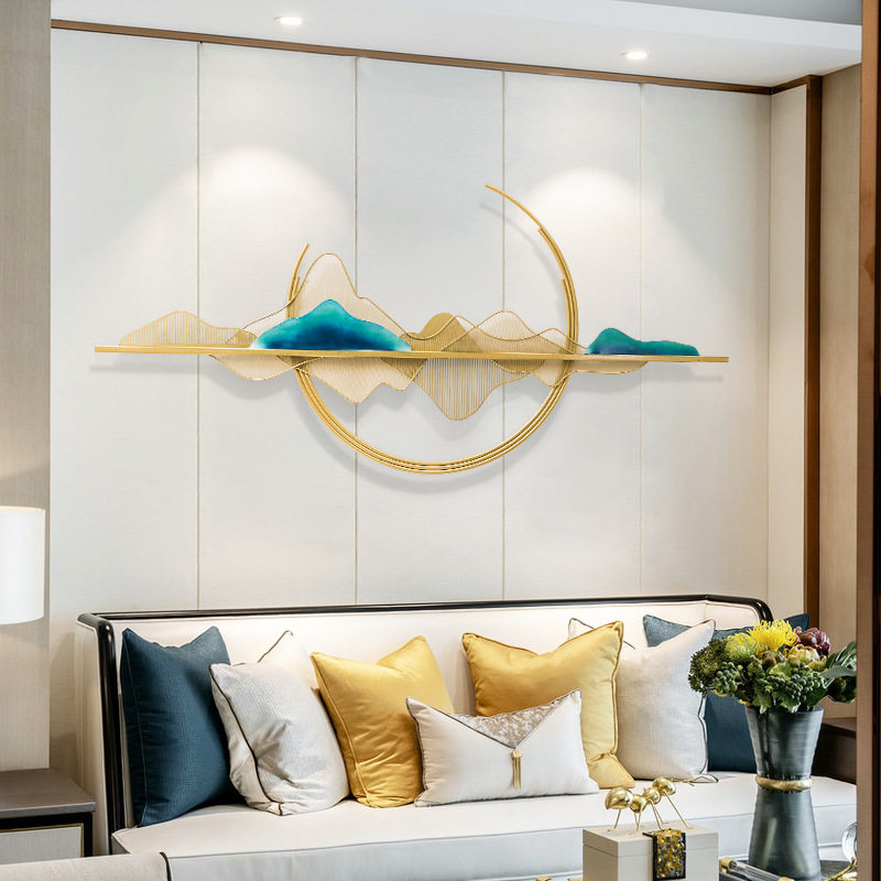 New Chinese Living Room Background Wall Wall Wall Wall Decoration Landscape Fresco Light Lavish Bedroom Restaurant Genguan Solid Iron Art Hanging-Taobao