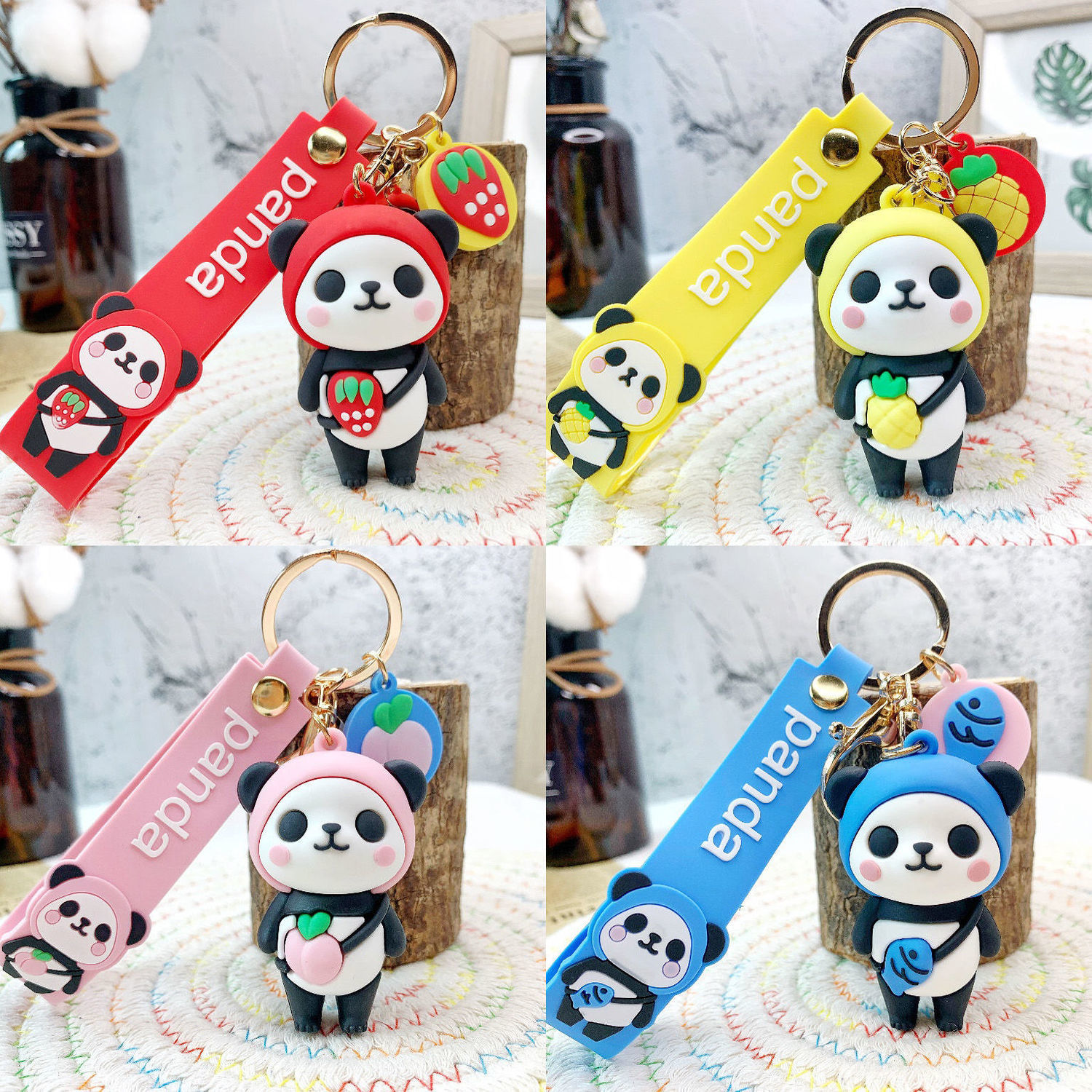 2022 ice and snow keychain panda cute schoolbag bag pendant car key bridge pier jewelry mascot pendant
