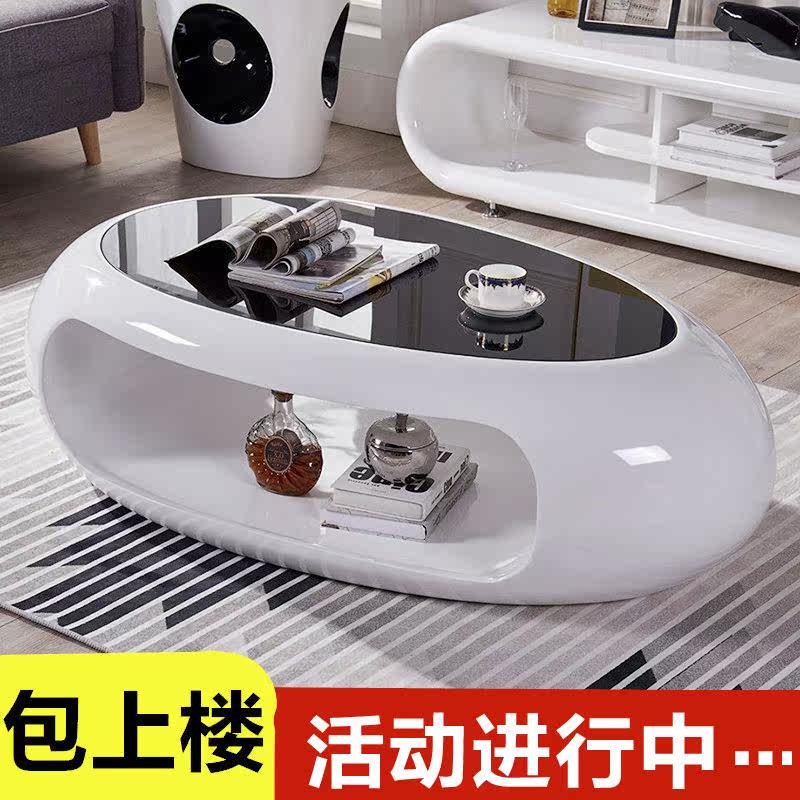 Profiled tea table tempered glass modern minimalist oval profiled creative personality marble living room Home table