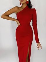 Red Evening Dress 2022 Elegant One Shoulder Maxi Bodycon Dre