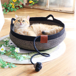 New summer black woven cat nest, breathable and warm pet nest for all seasons, washable and washable cat paw board